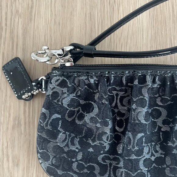 Coach Black Monogram Logo Wristlet NWOT black silver - Picture 3 of 9